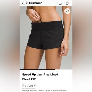 LULULEMON SPEED UP SHORT MIDRISE. Size 2